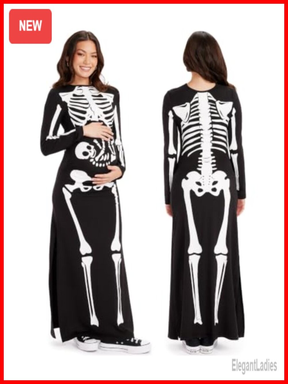 Maternity Skeleton Halloween Costume Dress Long Sleeve Baby Graphic